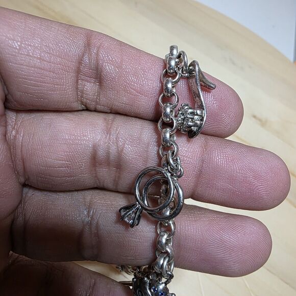 Sterling Silver 925 Rolo Link Charm Bracelet With 8 Charms Measures 7.5 Inches - Picture 5 of 10